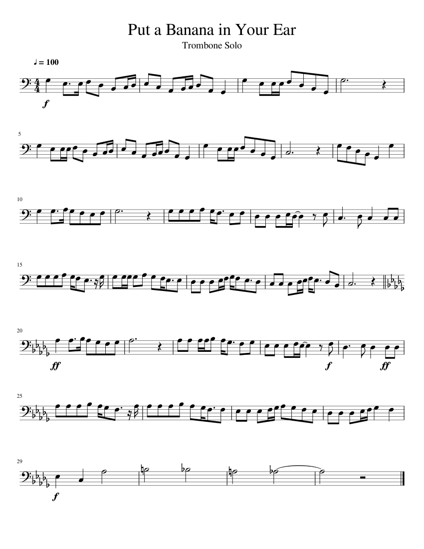 Put A Banana in Your Ear - Trombone Solo Sheet music for Trombone (Solo) |  Musescore.com