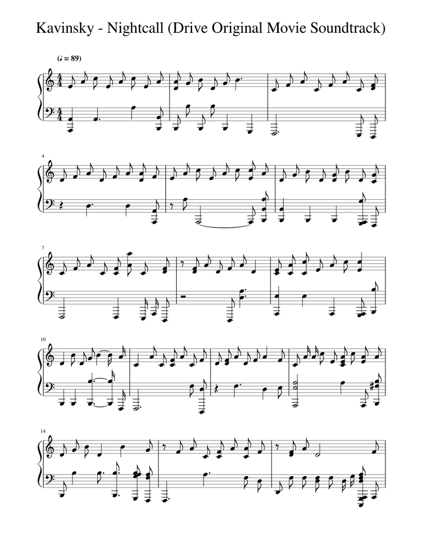 Kavinsky Nightcall Drive Original Movie Soundtrack Sheet music for Piano  (Solo) | Musescore.com