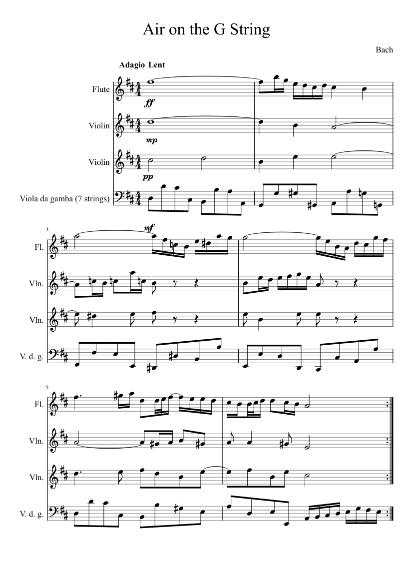 Bach Air on the G string Sheet music for Flute, Violin (Mixed Trio) |  Musescore.com