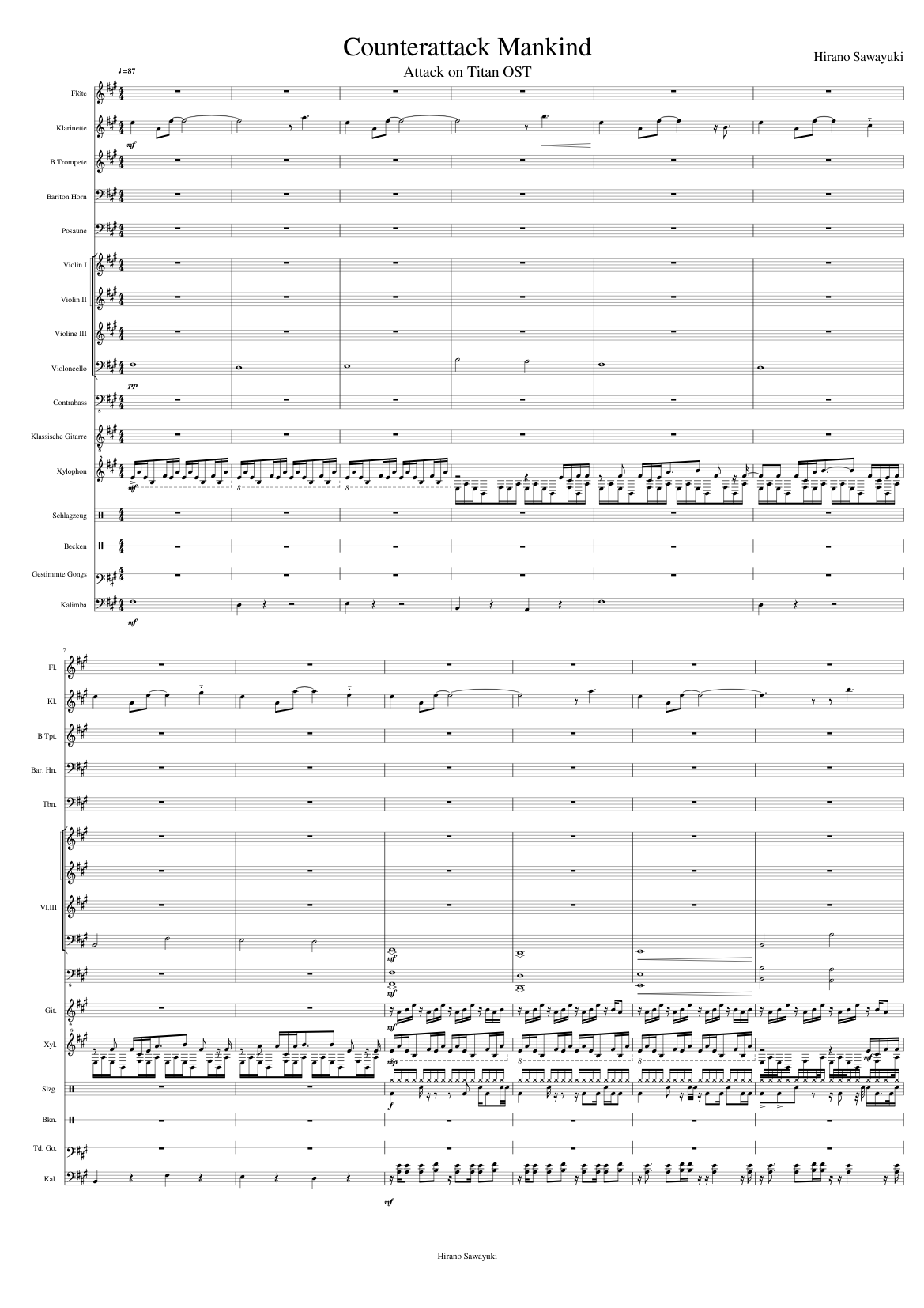 Counterattack Mankind Attack On Titan Ost Sheet Music For Trombone Flute Trumpet In B Flat Contrabass More Instruments Mixed Ensemble Musescore Com