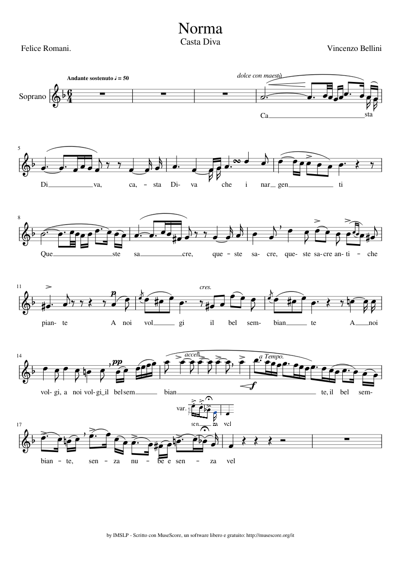 Jeg klager Strålende Interessant Norma Casta Diva Sheet music for Piano, Soprano (Mixed Trio) | Musescore.com