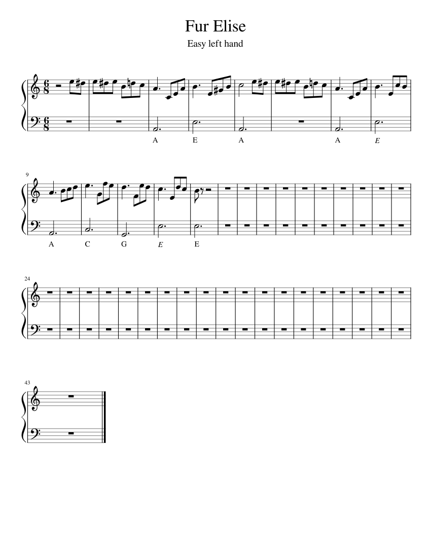 Fur Elise easy left hand Sheet music for Piano (Solo) | Musescore.com