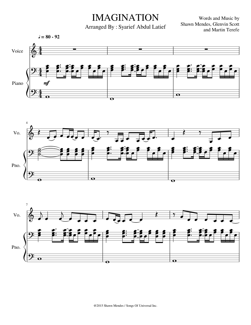 IMAGINATION Shawn Mendes Sheet music for Piano, Vocals (Piano-Voice) |  Musescore.com