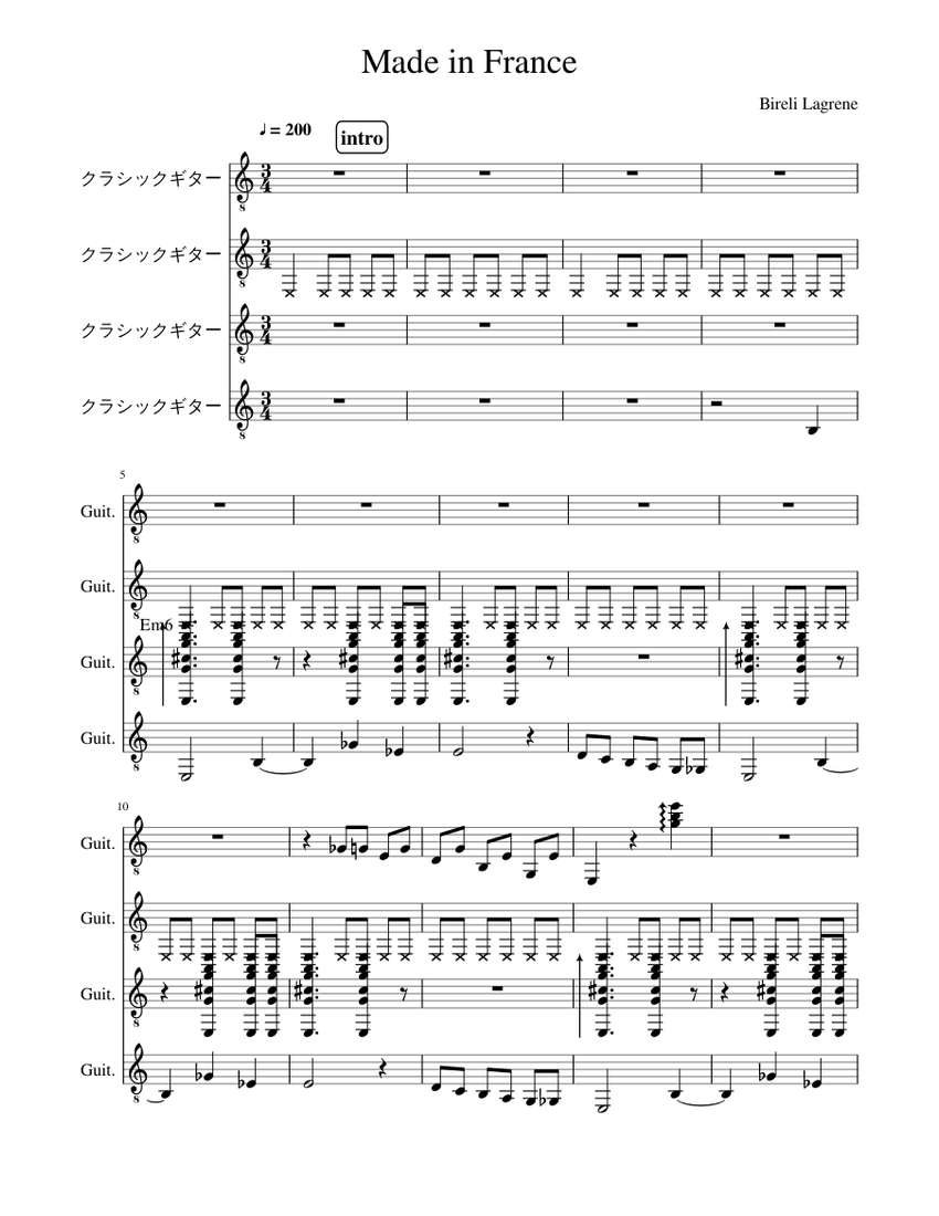 Made in France Sheet music for Guitar (Mixed Quartet) | Musescore.com