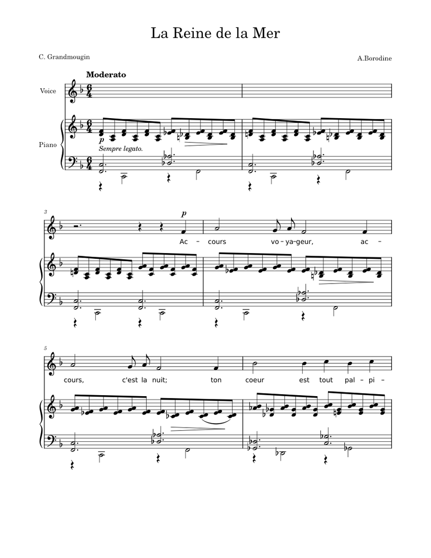 La Reine De La Mer Aleksandr Borodin Sheet music for Piano, Vocals