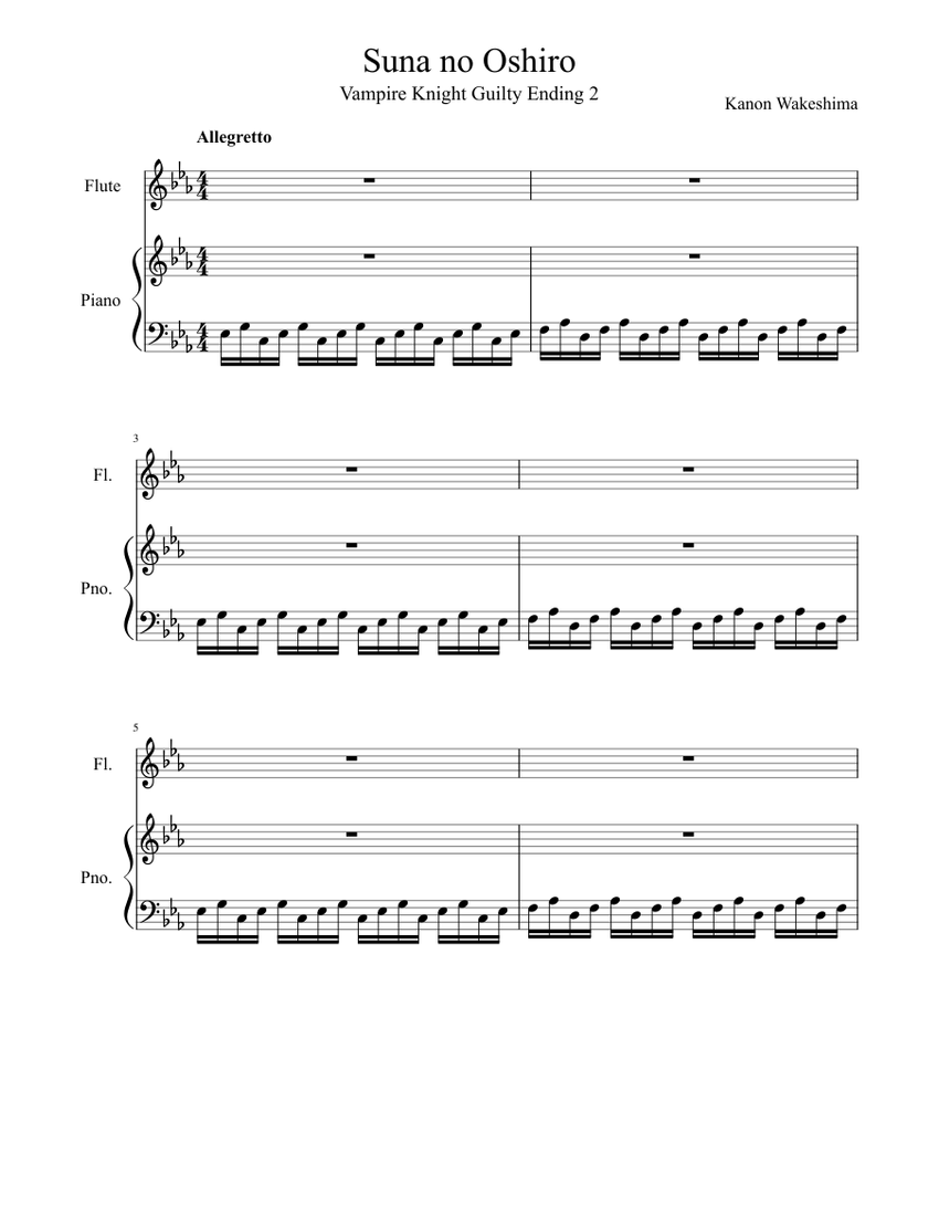 Suna No Oshiro Vampire Knight Sheet Music For Piano Flute Solo Musescore Com