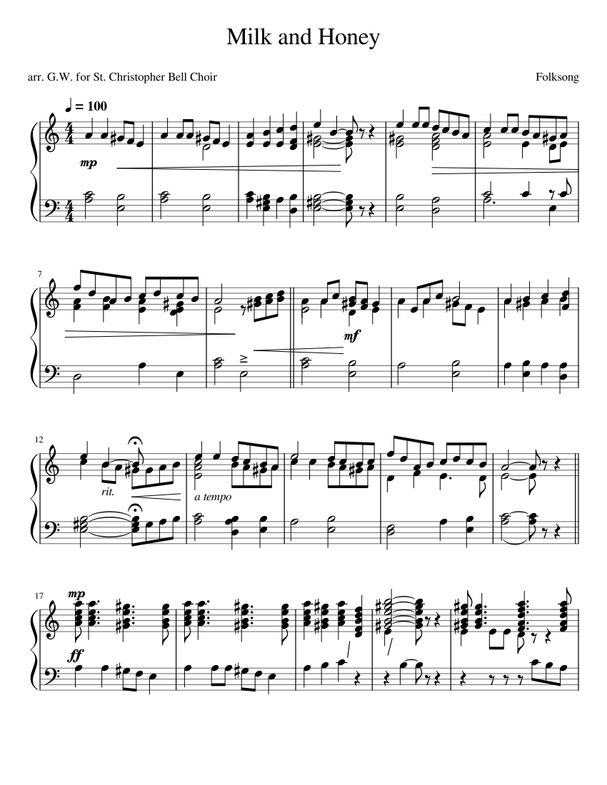 Milk and Honey Sheet music for Handbells (Solo)