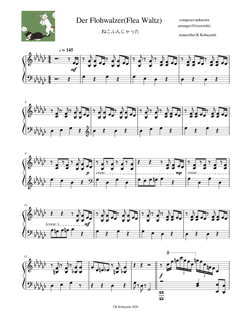 Der Flohwalzer ねこふんじゃった Sheet Music For Piano Solo Musescore Com