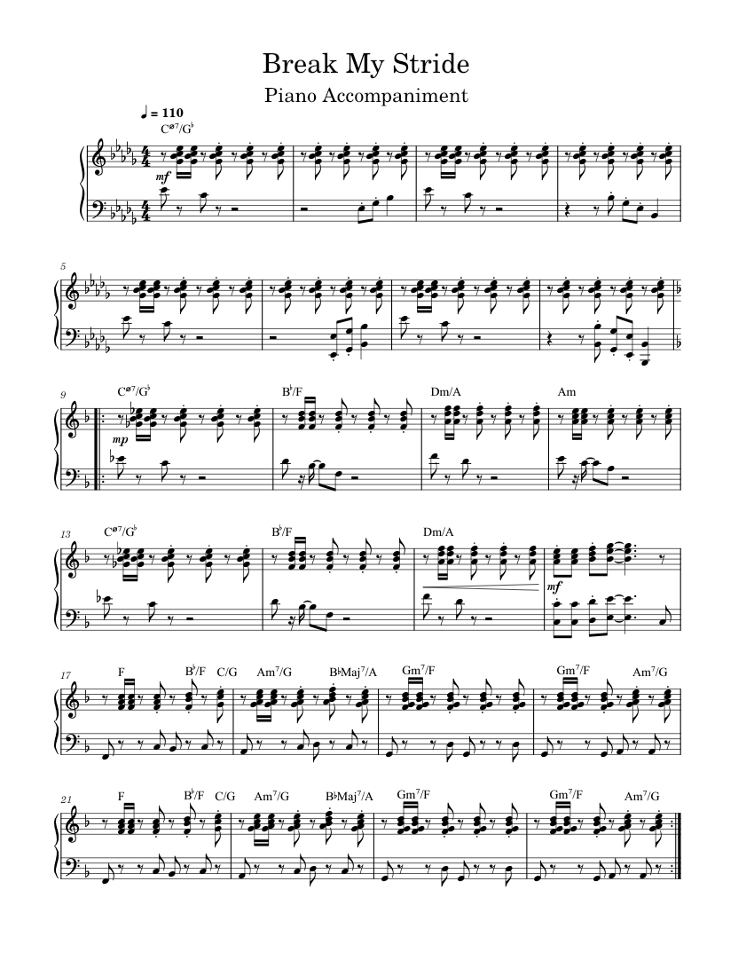 Break My Stride - Piano Accompaniment Sheet music for Piano (Solo) |  Musescore.com