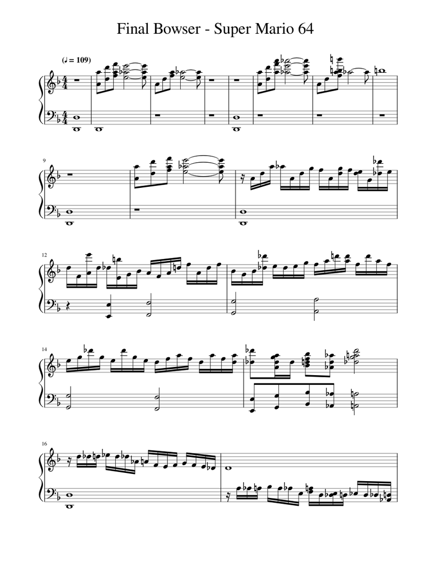 Final Bowser - Super Mario 64 Sheet music for Piano (Solo) | Musescore.com