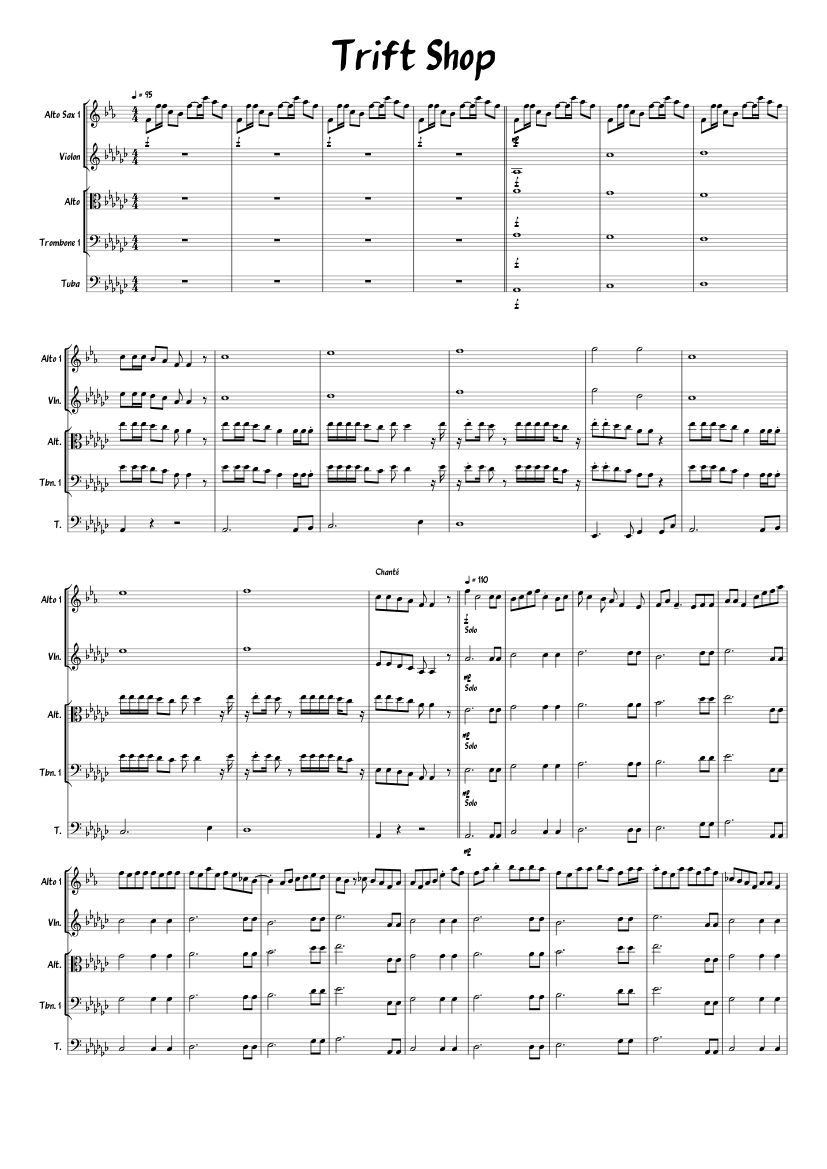 Thrift Shop pour nous nous Sheet music for Trombone, Tuba, Saxophone