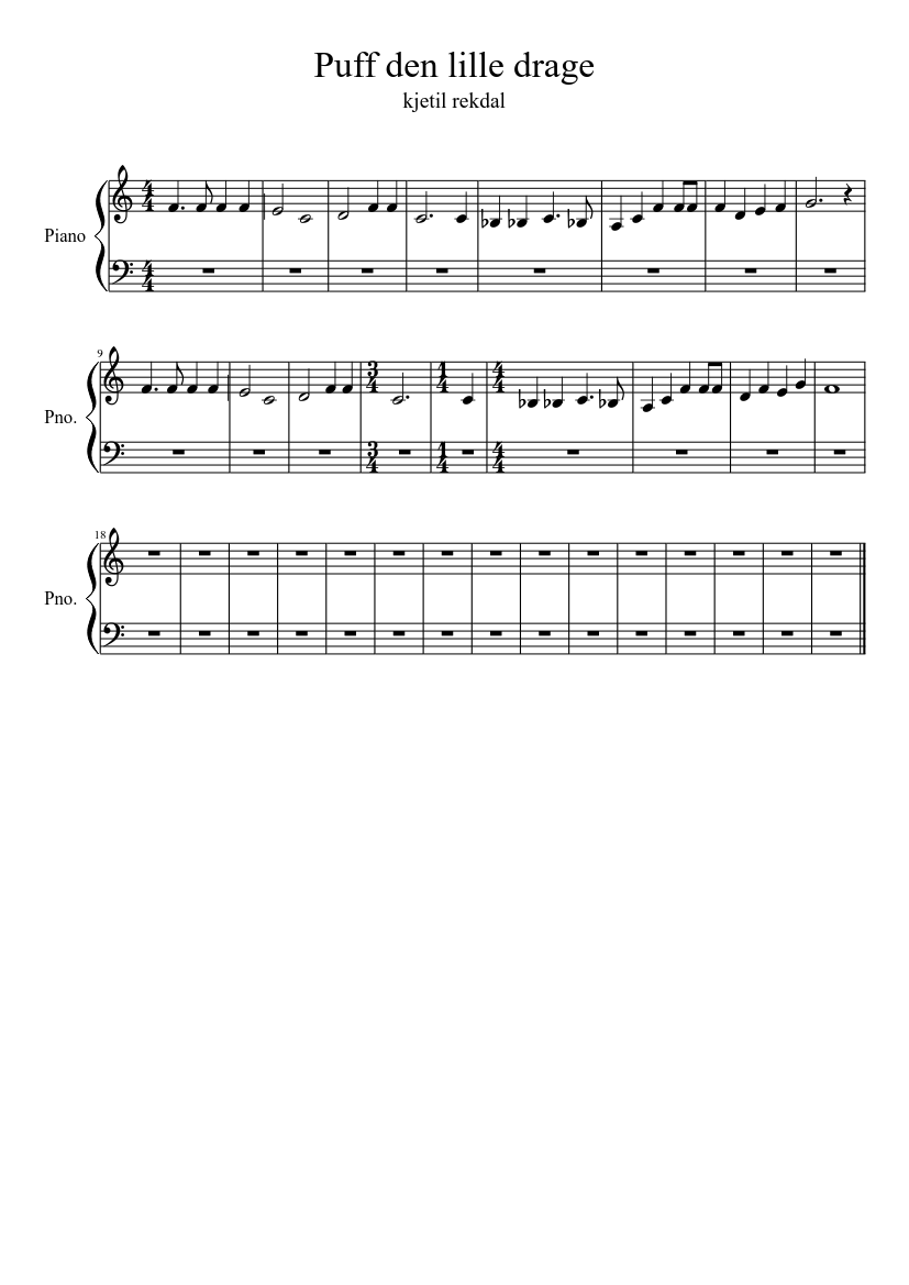 Puff den lille drage - piano tutorial