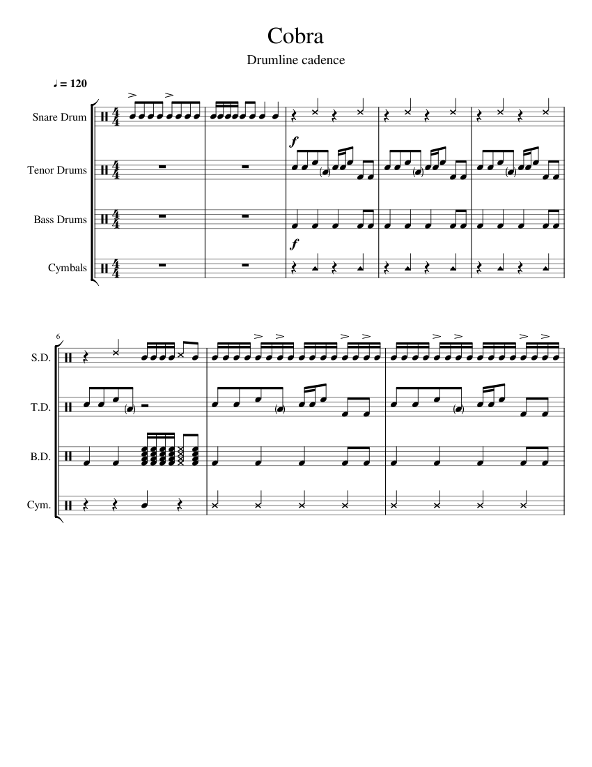 Drumline Cadence (SHELL SHOCKED) Sheet music for Snare drum, Crash