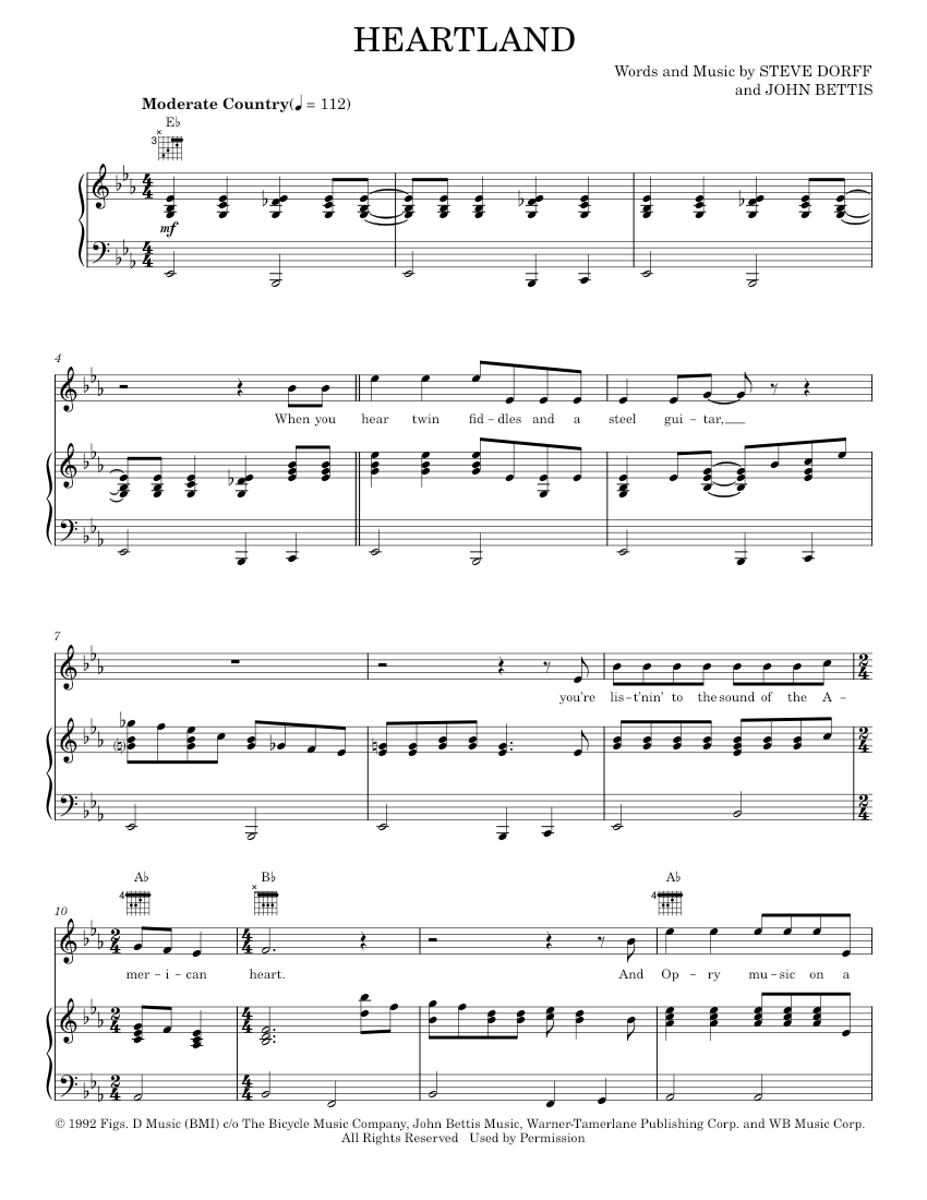 Heartland Sheet music for Piano, Vocals by Strait, Steve Dorff