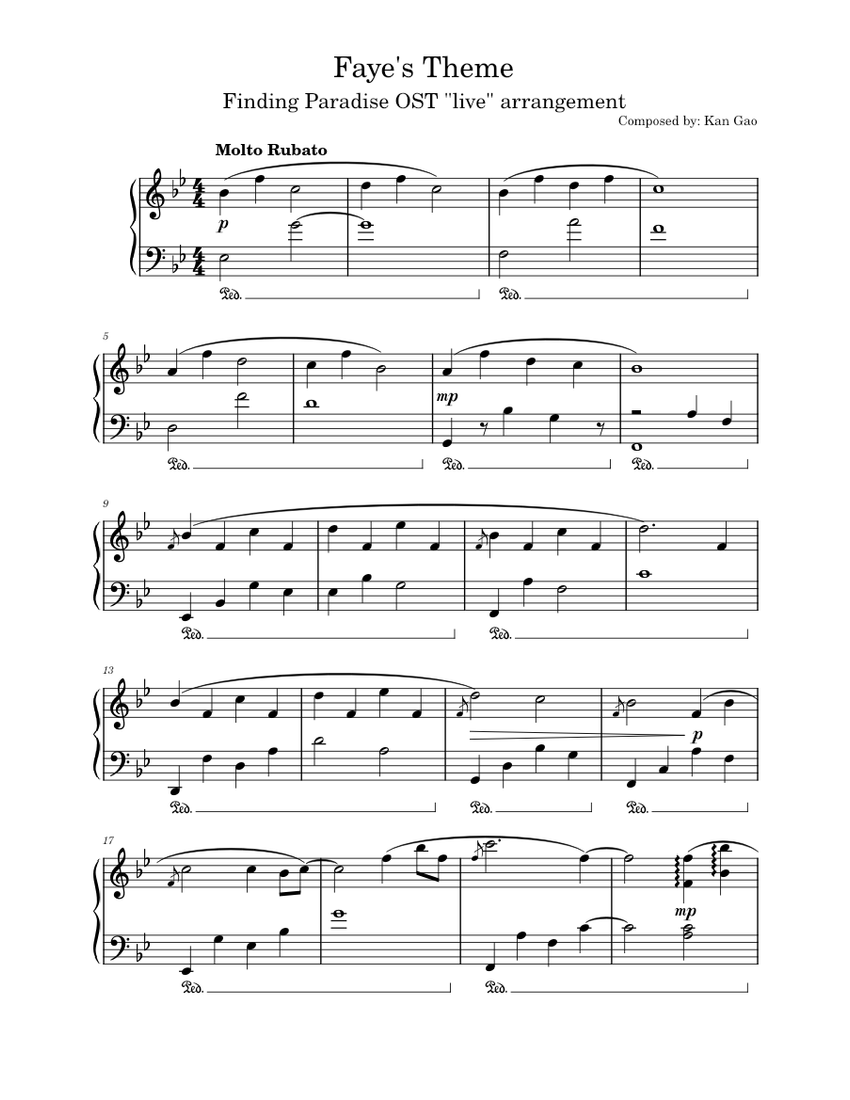 Faye #39 s Theme by Kan Gao Finding Paradise OST Sheet music for Piano