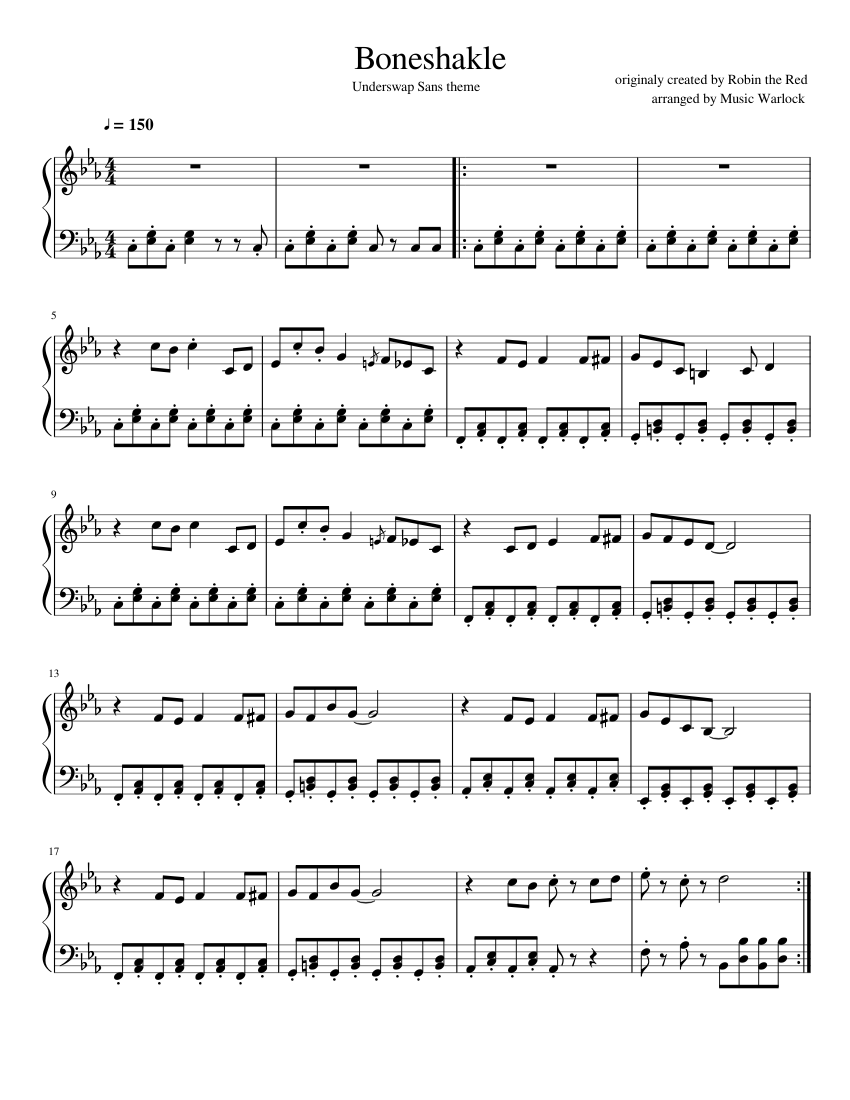 Boneshakle (Underswap Sans theme) Sheet music for Piano (Solo) |  Musescore.com