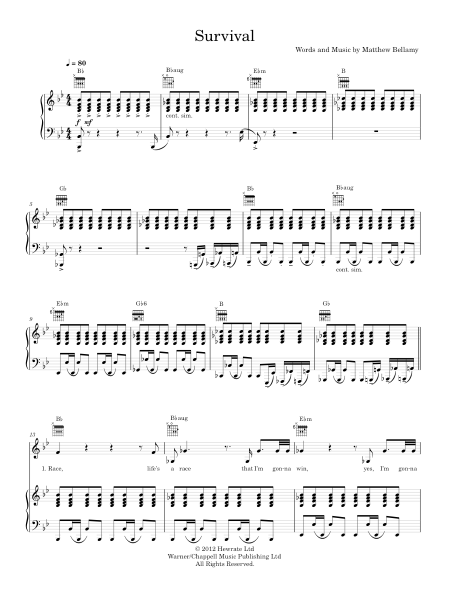Survival - Muse (Piano-Voice-Guitar) - piano tutorial