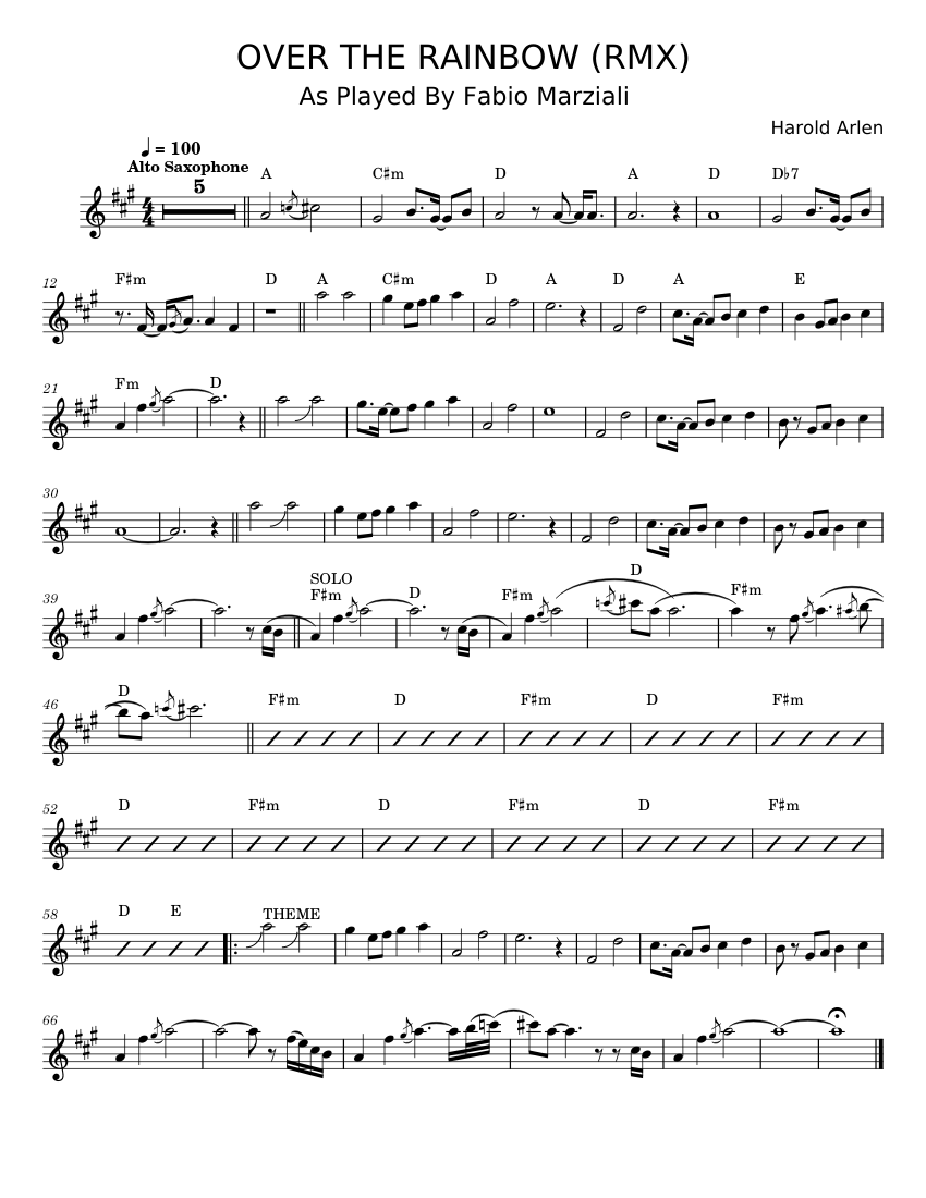 Over the Rainbow - Harold Arlen Sheet music for Saxophone alto (Solo ...