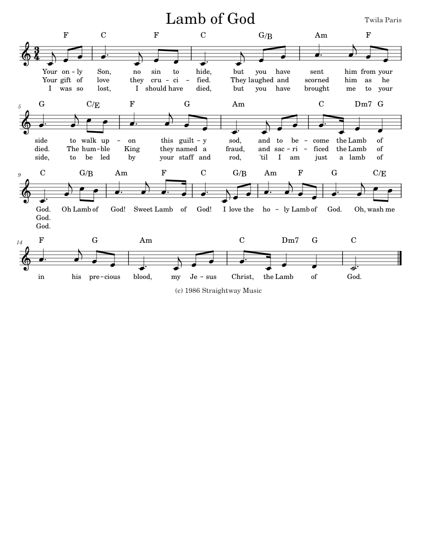 Lamb of god Twila Paris Lamb of God Sheet music for Piano (Choral