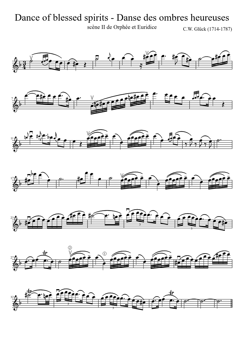 GLUCK Danced of blessed spirits - Danse des ombres heureuses Sheet music  for Violin (Solo) | Musescore.com
