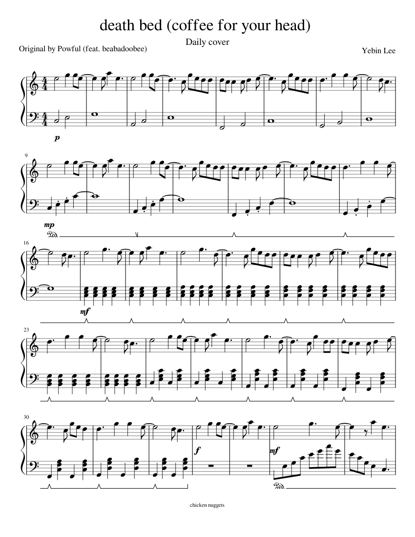 death bed (coffee for your head) (piano cover) Sheet music for Piano (Solo)  | Musescore.com