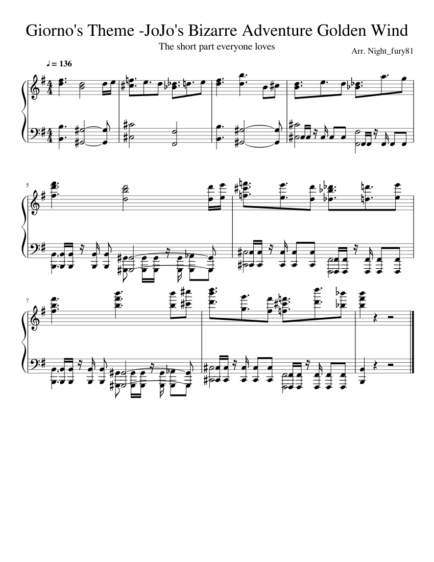 Dark Rebirth (Dio's Theme) From JoJo's Bizarre Adventure Sheet music for  Piano (Solo)