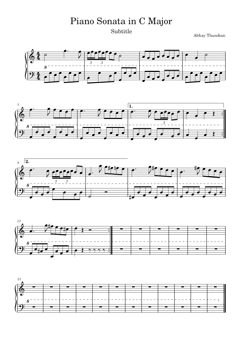 Piano Sonata in C Major 2 2 Sheet music for Piano (Solo) Easy ...