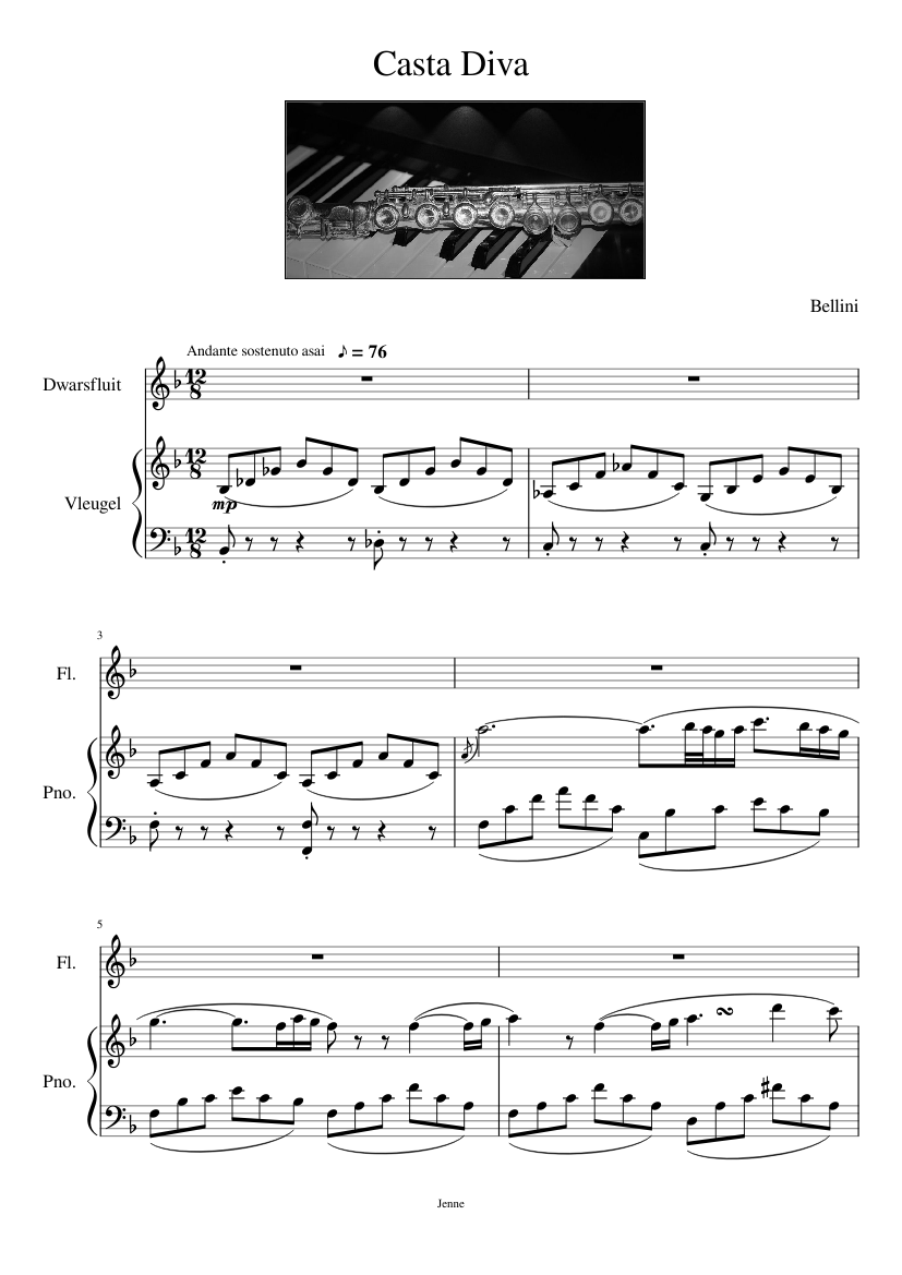 Casta Diva Sheet music for Piano, Flute (Solo) | Musescore.com