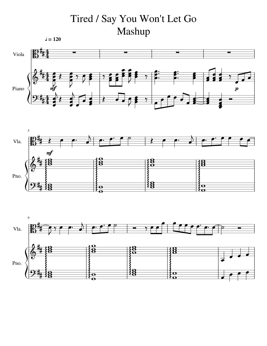 Tired / Say You Won't Let Go Sheet music for Piano, Viola (Solo) |  Musescore.com