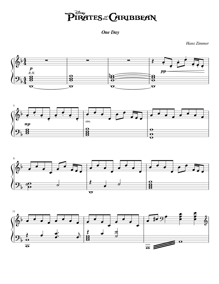 Pirates of the Caribbean At World's End - One Day | Piano Solo Sheet music  for Piano (Solo) | Musescore.com
