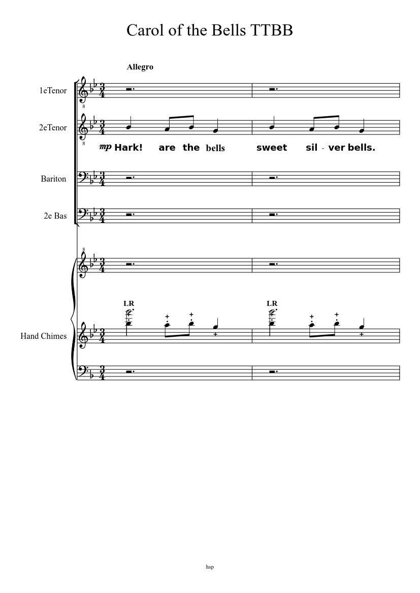 Carol of the Bells TTBB Sheet Music with Chords for Tenor, Bass voice ...