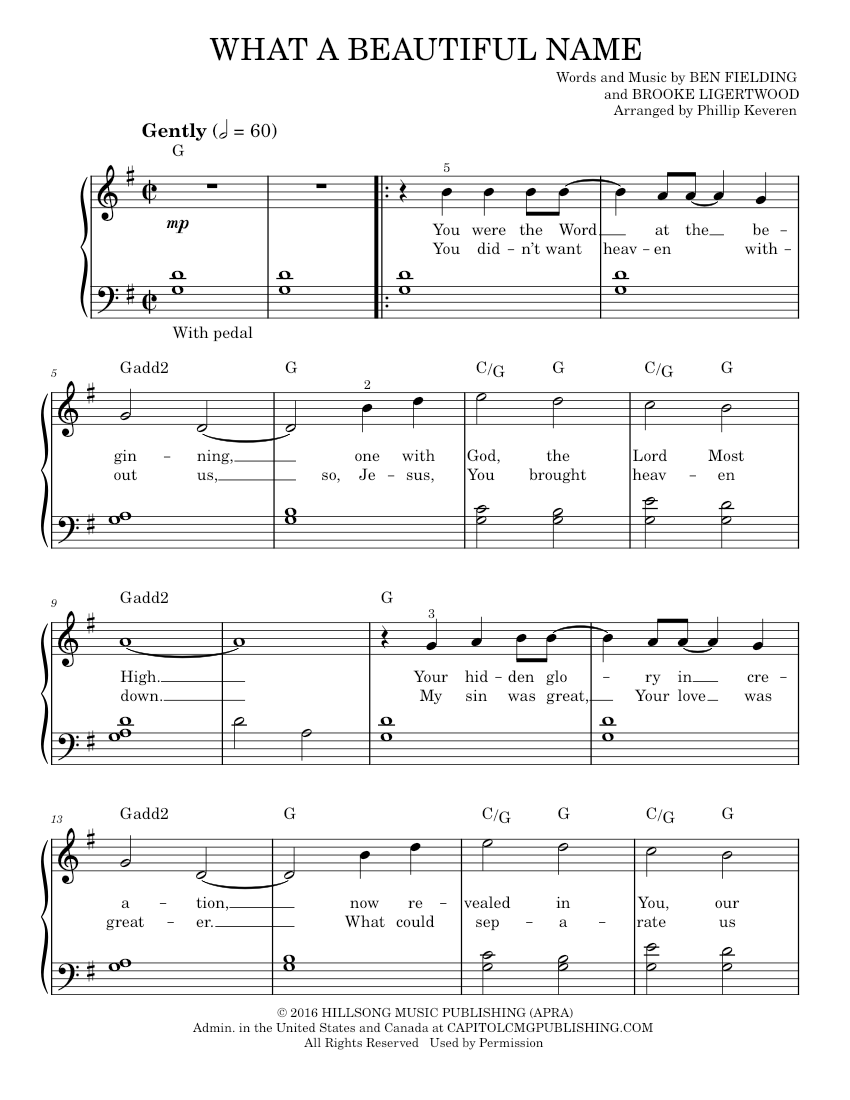 What A Beautiful Name Sheet Music For Piano By Hillsong Worship Official