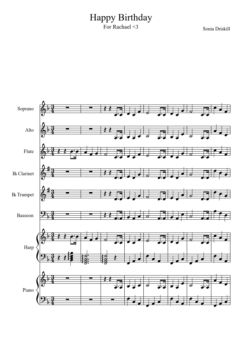 Happy Birthday Sheet music for Piano, Flute, Bassoon, Harp & more