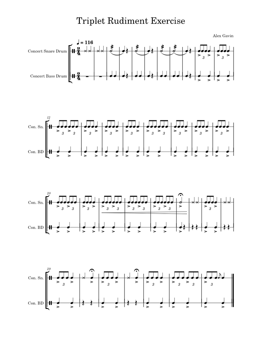 Triplet Rudiment Exercise Sheet music for Snare drum, Bass drum ...