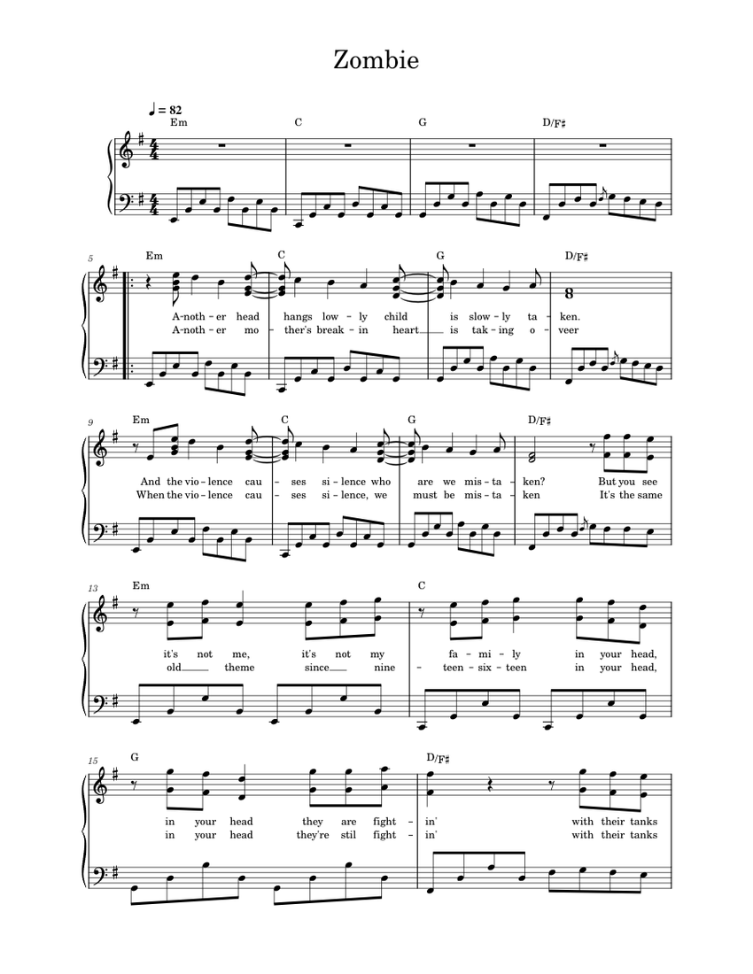 Zombie The Cranberries Sheet music for Piano (Solo) Easy