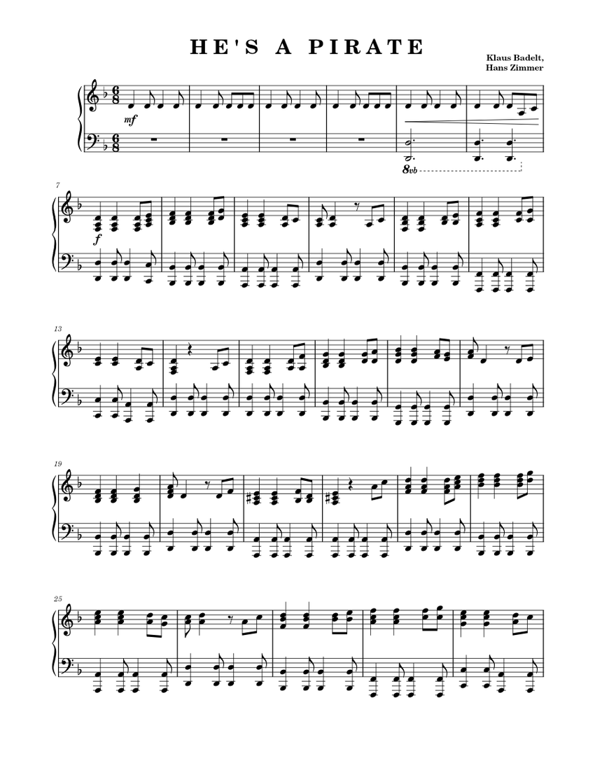 Pirates of the Caribbean - He's a Pirate Sheet music for Piano (Solo) |  Musescore.com
