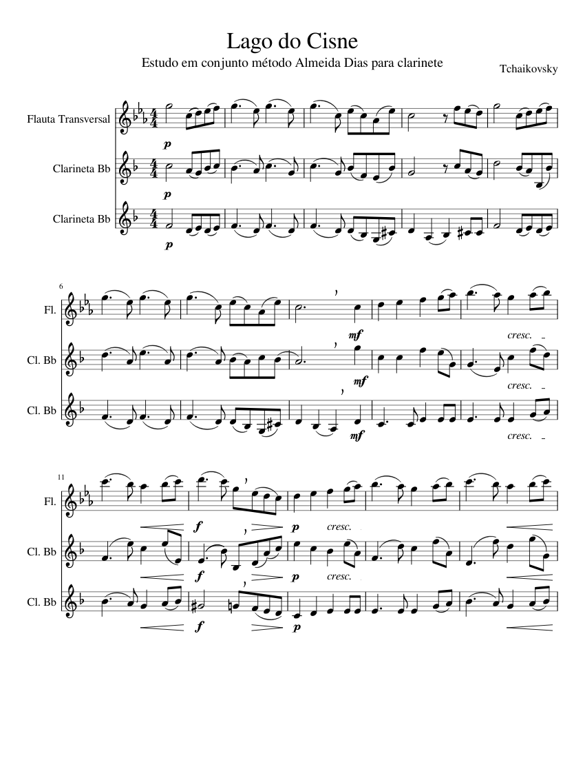 Lago do Cisne Sheet music for Flute, Clarinet in b-flat (Mixed Trio) |  Musescore.com