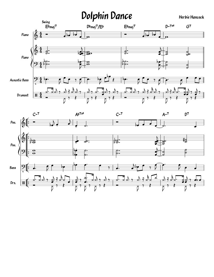 ビッグバンド譜面：Dolphin Dance/編曲:Bob Mintzer Dolphin Dance Sheet Music with Chords for Piano, Bass guitar, Drum