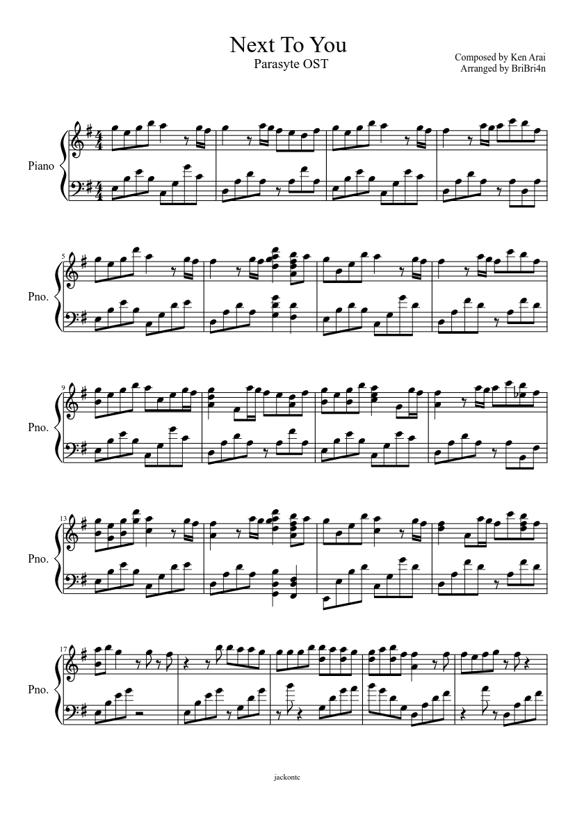 Next To You Parasite Ost By Ken Arai Musescore Piano Danielfrr96