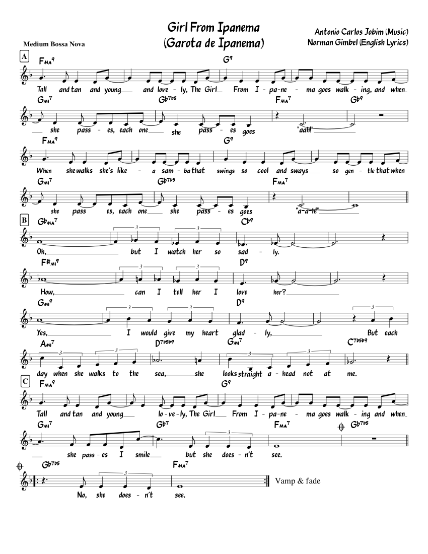 Girl From Ipanema (Garota de Ipanema) Sheet music for Vocals (Solo 