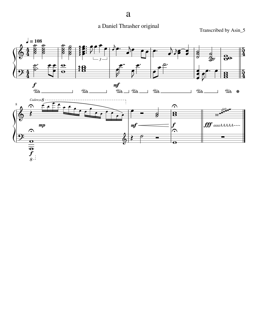 a" - A Daniel Thrasher Original Sheet music for Piano (Solo) | Musescore.com