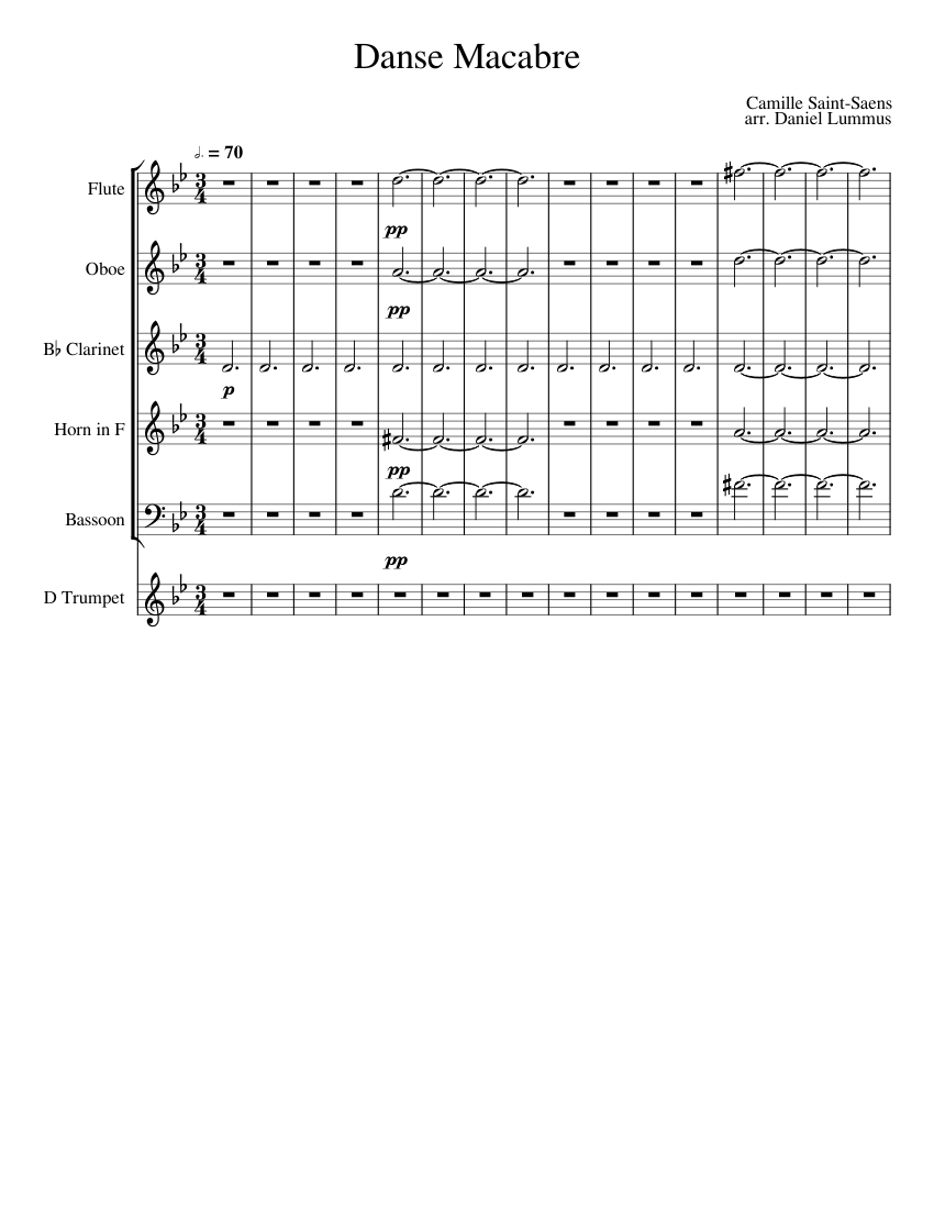 Danse Macabre Sheet music for Flute, Oboe, Clarinet in b-flat, Bassoon ...