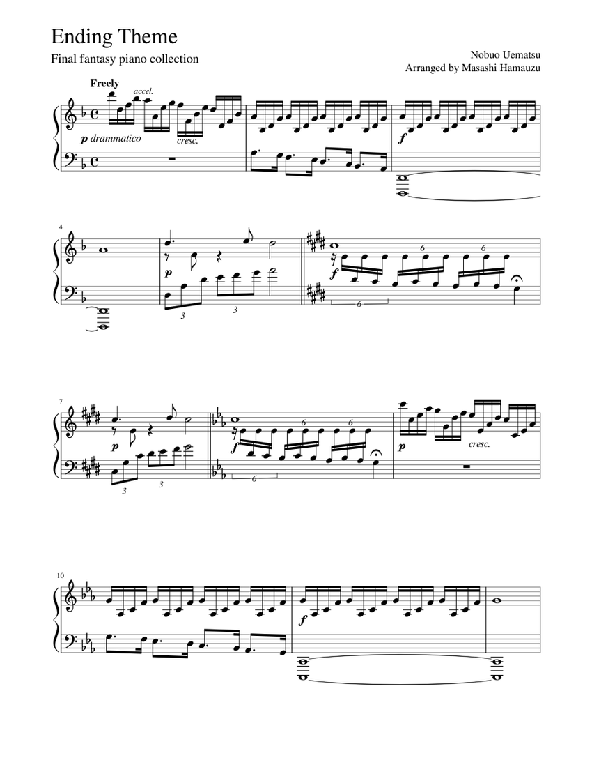 Ending Theme Final Fantasy X Sheet music for Piano (Solo) | Musescore.com