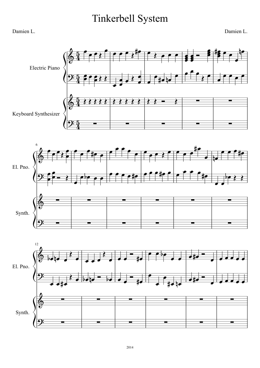 Tinkerbell System Sheet music for Piano, Synthesizer (Mixed Duet ...