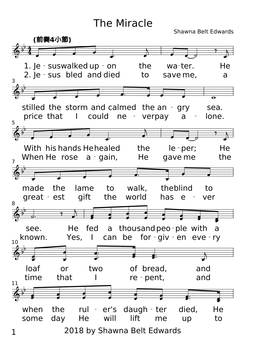 The Miracle – Shawna Belt Edwards / duet Sheet music for Piano (Church Choir) Easy | Musescore.com