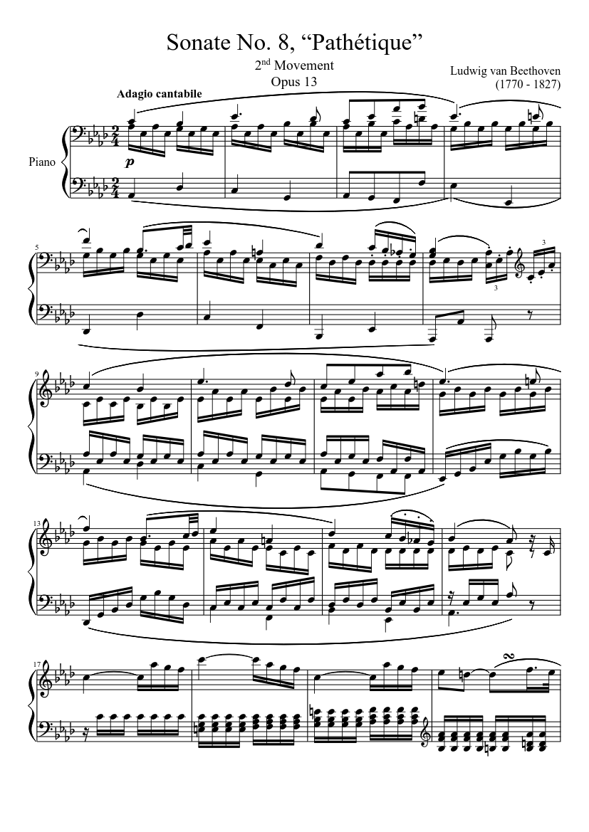 Sonate No. 8, “Pathétique” 2nd Movement Sheet music for Piano (Solo) |  Musescore.com