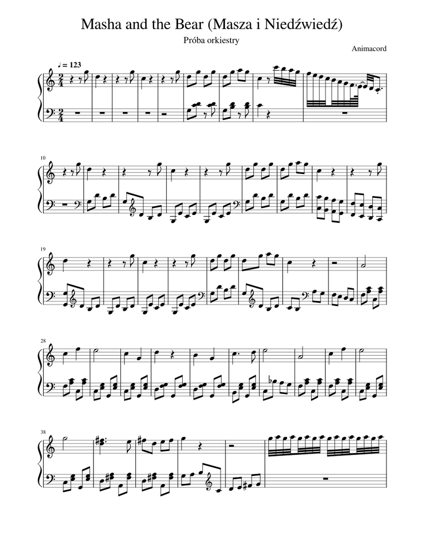 Masha and the Bear (Masza i Niedźwiedź) - Próba orkiestry - piano tutorial