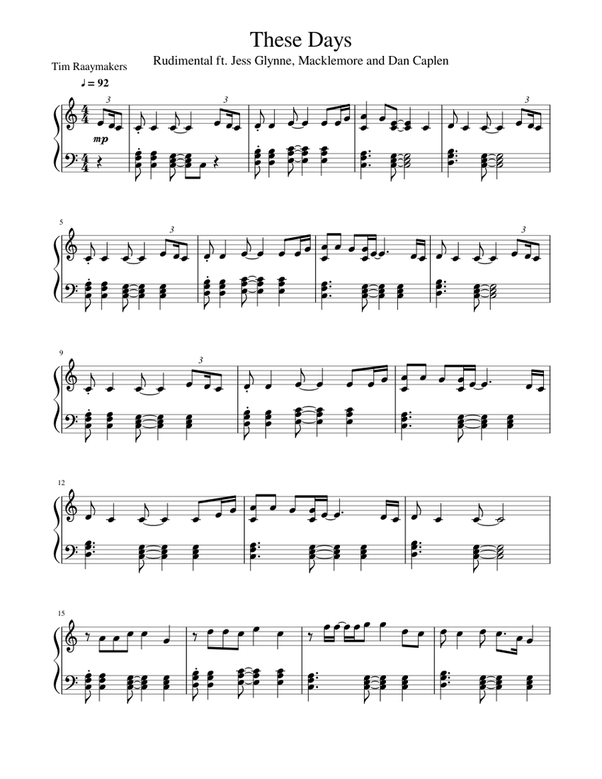 These Days - Rudimental ft. Jess Glynne, Dan Calpen & Macklemore Sheet  music for Piano (Solo) | Musescore.com