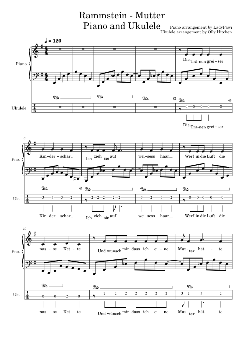 Mutter – Rammstein Ukulele and Piano Sheet music for Piano, Ukulele (Mixed  Duet) | Musescore.com