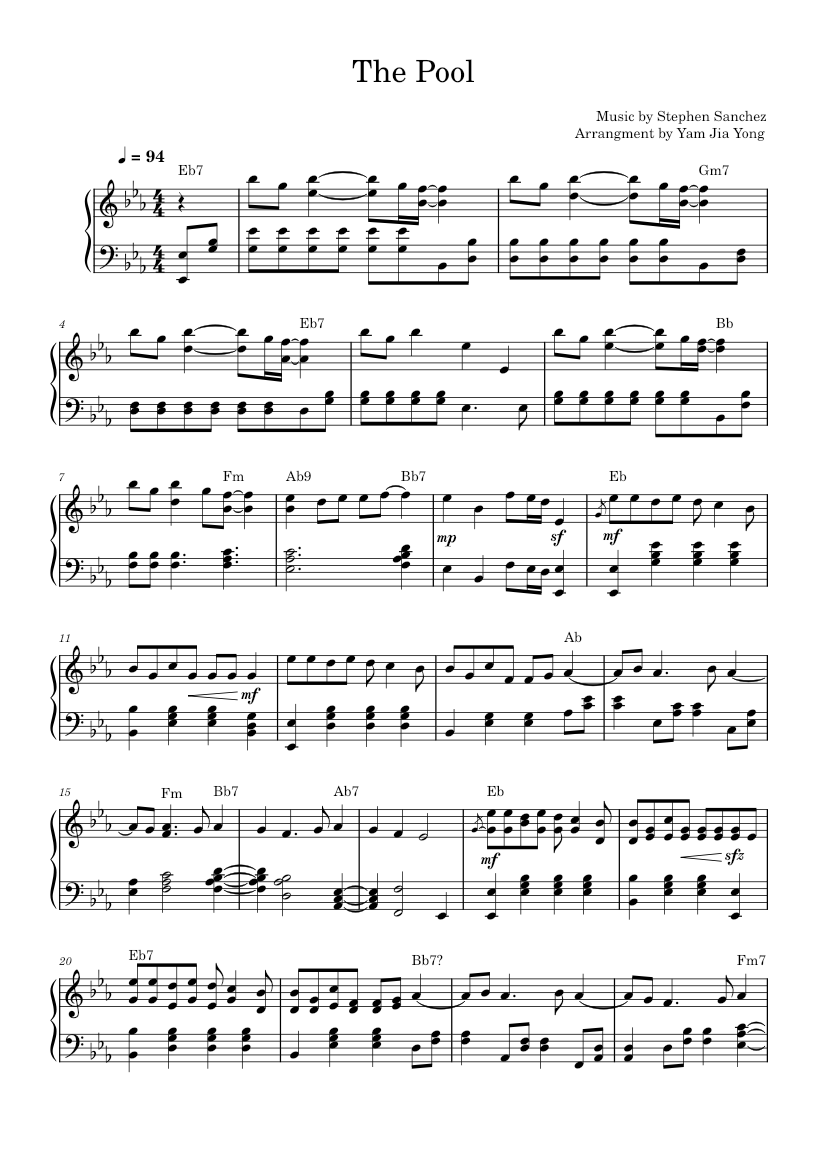 ザ・プール – スティーブン・サンチェス 楽譜 ピアノ (ソロ